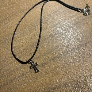 Black Necklace with Silver Cross Pendant